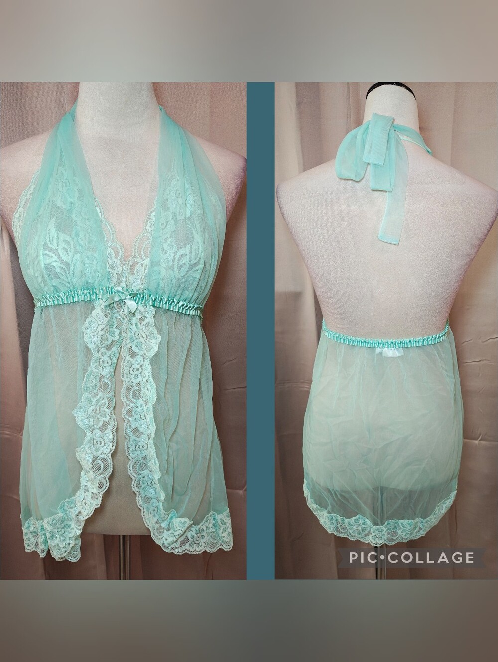 🩵Vtg 90s Frederick’s of Hollywood Lace Flyaway Babydoll Lingerie Slip Dress💚